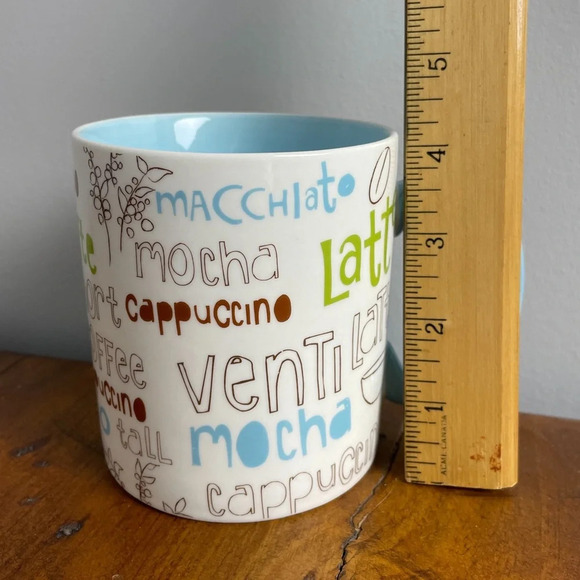 Starbucks Coffee Mug 16 oz. White Blue Coffee Culture Theme Script Latte - Picture 8 of 10